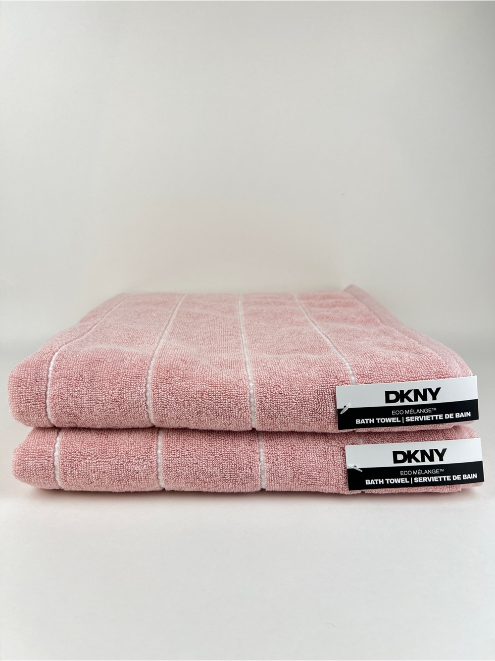 DKNY Bath Towels Eco Melange Light Pink White Soft 100% Cotton 2 Pc Set NEW